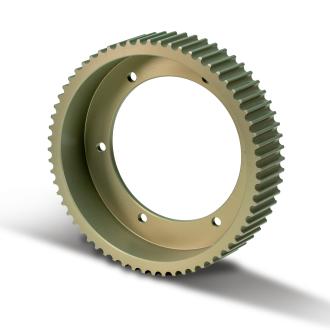 Aluminum belt pulley hard-coated for brake disc mount, HTD + RPP belt