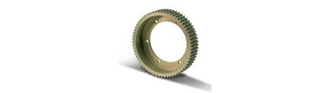 Aluminum belt pulley hard-coated for brake disc mount, HTD + RPP belt